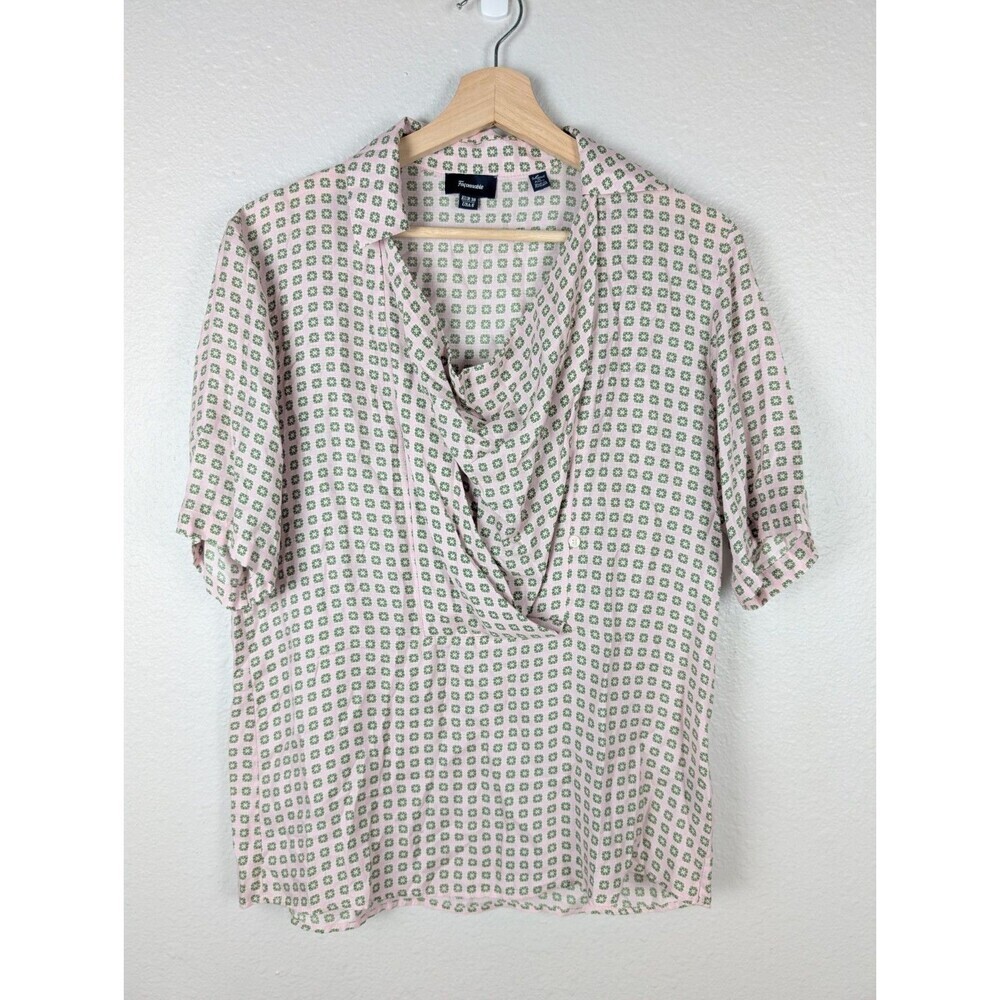 Facconable Top Size 6 Silk‎ Blend Women's Lightweight Printed Geo Pink Green 135